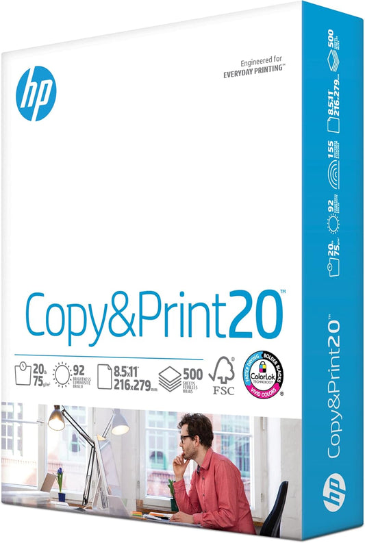 HP Printer Paper | 8.5 x 11 Paper | Copy &Print 20 lb | 1 Ream Case - 500 Sheets| 92 Bright