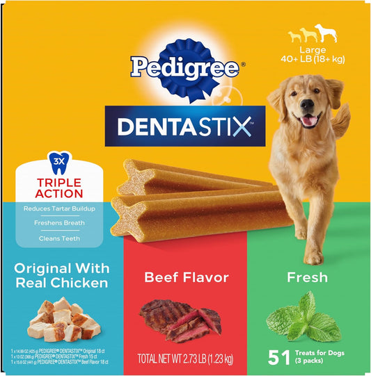 Pedigree Dentastix Large Breed Dog Treats, Original, Beef & Fresh Flavor, 2.73 lb
